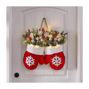 Christmas Garland Creative Glove Shaped Simulated Flower Wreath Window Door Gate Decoration Door Sign Xmas Party Decoration
