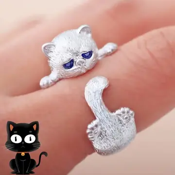 Cute Cat Ring Simplicity Opening Rings Fashion Jewelry Gifts Blue Eyes Pets Rings Ring For Men Women Pet Lovers