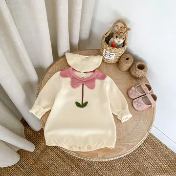 Cute Flowers Cotton Knitted Baby Sweater