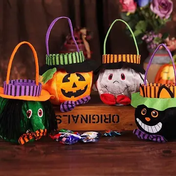 Cute Halloween Candy Bag Halloween Pumpkin Pattern Portable Handbag Cosplay Props Gift Basket Kids Gifts