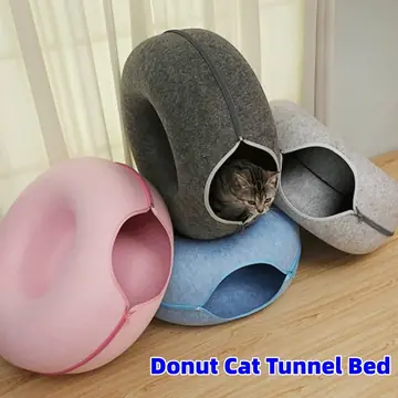 Donut Cat Tunnel Bed Pets House Natural Felt Pet Cat Cave Interactive Toys Round Wool Felt Pet Bed Cat Training Toy Cat House