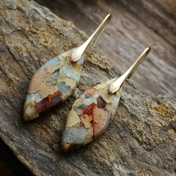 Emperor Stone Bohemian Style Natural Royal Stone Leaf Pendant Earrings