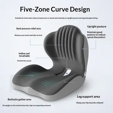 Ergonomic Lumbar Support Seat Cushion - Posture Correcting Memory Foam Chair Pad for Students Office Home Use