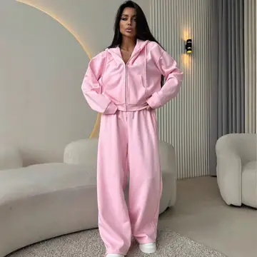 European And American Solid Color Long Sleeve Zipper Cardigan Hoodie Lace-up Trousers Two-piece Set