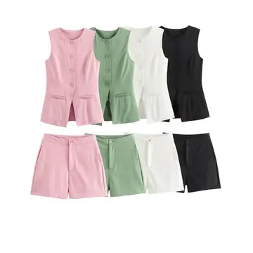 European And American V-neck Single Breasted Slim Fit Vest Shorts