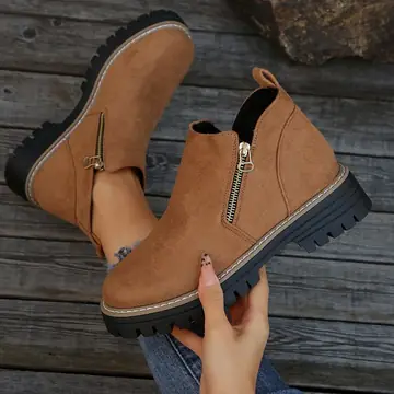 Fashion Ankle Boots With Side Zipper Ins Chunky Boots Autumn Winter Suede Shoes Women