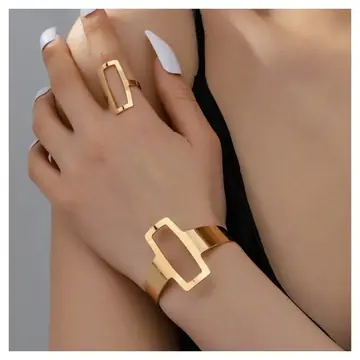 Fashion Design Geometric Bracelet Ring Set Female Niche Retro Temperament Female