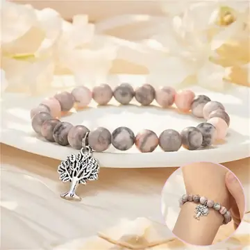 Fashion Natural Stone Pinkred Zebra Tree Of Life Gifts Big Little Sister Bracelet Birthday Jewelry Girls Braclet Gifta For Girl Boy