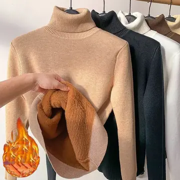 Fleece Turtle Neck Sweater Winter Warm Elegant Thick Knitted Pullover Tops Women's Clothing