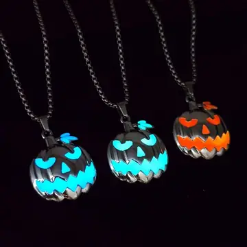 Halloween Ghost Festival Necklace Luminous Pumpkin Pendant Night Glowing Ghost Face Accessory Fashion Jewelry Present
