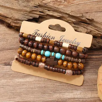 Handmade Beaded Men's Retro Fashion Turquoise Five-piece Set