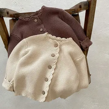 Handmade Crocheted Solid Color Knitted Cotton Long Sleeve Cardigan Jacket