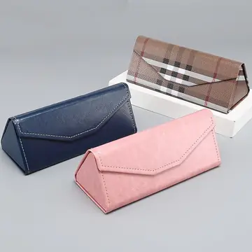 Handmade Stitching PU Cowhide Compression Resistance Triangle Folding Glasses Case