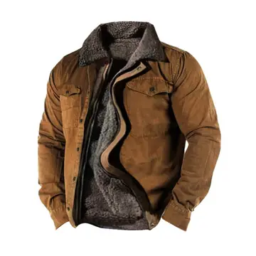 Heavy Side Seam Side Casual Zipper Loose Grey Brown Youth Cotton Jacket