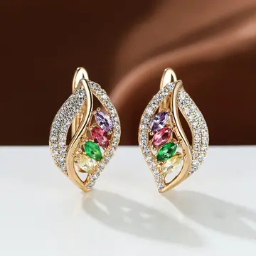 Ins Leaf-shaped Rhinestones Earrings Fashion Unique Zircon-encrusted Stud Earrings Women's Jewelry