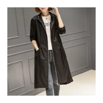 Korean Style Hooded Mid-Length Over-The-Knee Trench Coat
