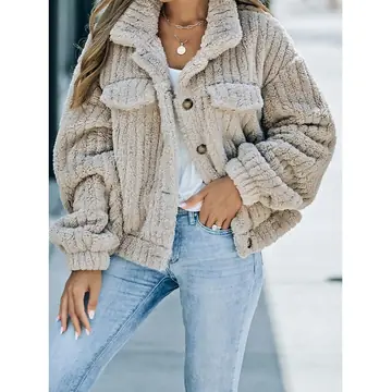 Lapel Bag Cover With Fleece Comfort Casual Women's Thick Plush Coat