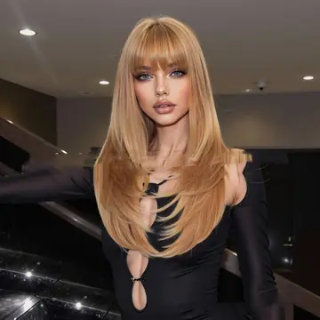 Light Gold Orange Straight Bangs Hair
