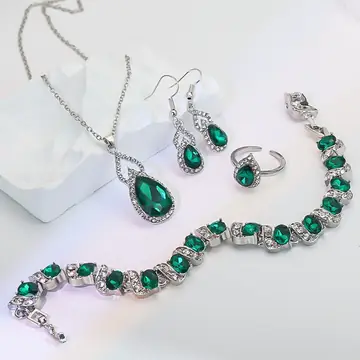 Light Luxury Zircon Necklace Earrings Open Ring Jewelry Suit
