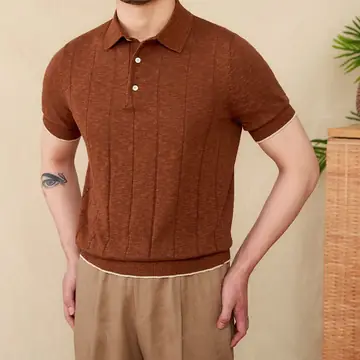 Linen Cotton Blended Men's Lapel Knitted Polo Shirt