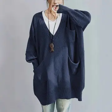 Loose-fitting V-neck Long Sleeves Outerwear Sweater