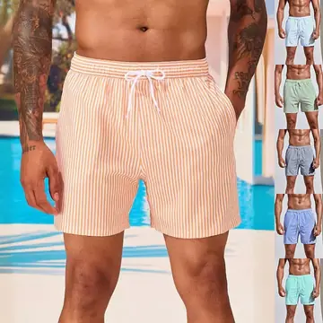 Men's 3D Striped Print Shorts Summer Casual Lightweight Beach Pants