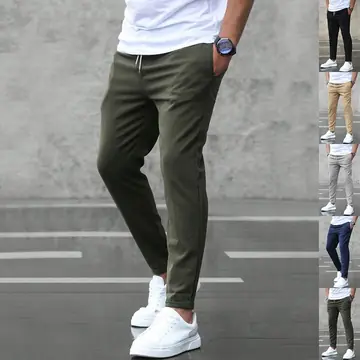Men's Casual Drawstring Trousers With Pockets Fashion Slim Fit Skinny Pencil Pants Clothing