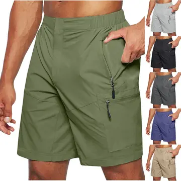 Men'S Casual Elastic Waist Strap Summer Shorts Casual Fit Fashion Outdoor Long Shorts For Men Knee-Length Straight Leg Pants Shorts