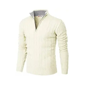 Men's Knitted Zippered Mock-neck Polo Sweater