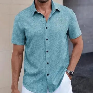 Men's Lapel Cotton And Linen Stripes Jacquard Loose Casual Shirt