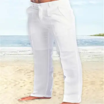 Men's Linen Diagonal Pocket Straight Solid Color Trousers