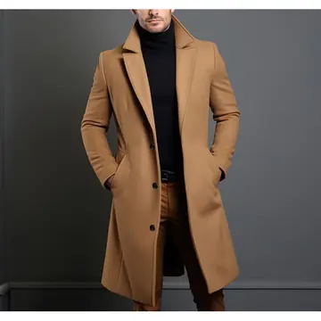 Men's Mid-length Trench Coat Fall Winter Slim Pockets Single-breasted Collar Jacket Casual Business Comfortable Overcoat Clothing