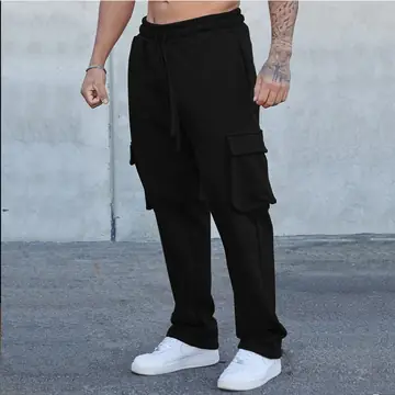 Men's New Multi-pocket Sports And Leisure Drawstring Straight-leg Trousers