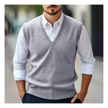 Men's Sleeveless Sweater Vest Casual Solid Color And V-neck