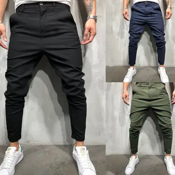 Men's Solid Color Slim Woven Leisure Trousers