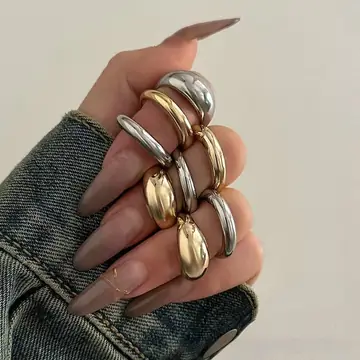 Metal Texture Glossy Ring 8 Pieces Suit Exaggerated Geometry Open Ring For Women