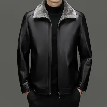 Middle-aged Plus Suede Winter One-piece Fur Men's Sheep Lapel Polo Coat