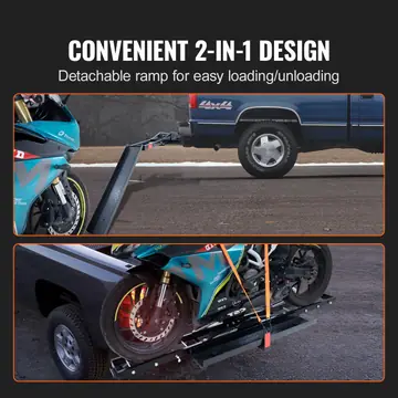 Motorcycle Carrier, 600 LBS Steel Motorcycle Carrier Hitch Mount With Loading Ramp, Scooter Dirt Bike Trailer Hauler With Ratchet Straps And Stabilizer, For Car, Truck With 2 Hitch