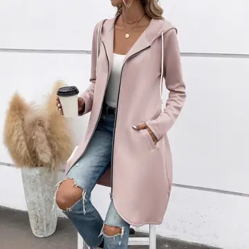 Personality Street Zip Hooded Long Velvet Lining Sweatshirt