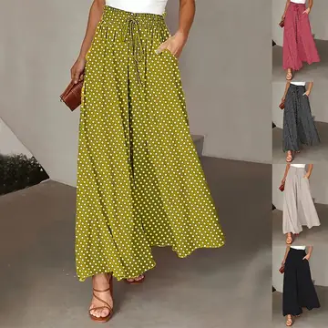 Polka Dot Print Trousers Fashion Loose Elastic Waist Wide-leg Pants Women's Clothing