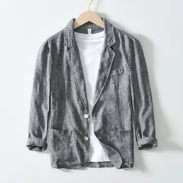 Retro Flat Collar Linen Suit Men's Business Casual Loose Jacket