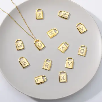 Safe Lock Capital English Letter Pendant Stainless Steel Necklace