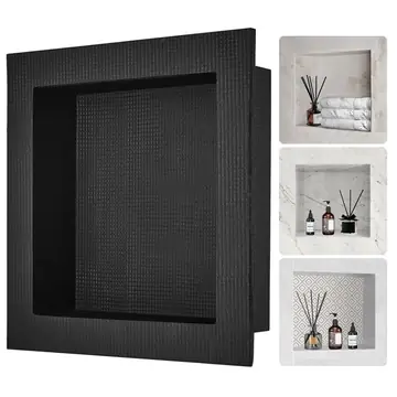 Shower Niche Ready For Tile 16 X 16, Single Shelf Organizer, Square Corners Wall-inserted Niche Recessed, Sealed Protection Modern Soap Storage Niche For Shower Bathroom, Black
