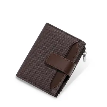 Simple Two Fold Foldable Zipper Multiple Card Slots Leather Wallet