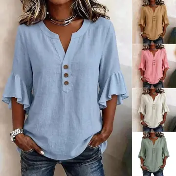 Solid Casual Loose Blouses For Women Fashion Summer Vintage Women's Oversized Shirts And Blouses Elegant Youth Female Tops