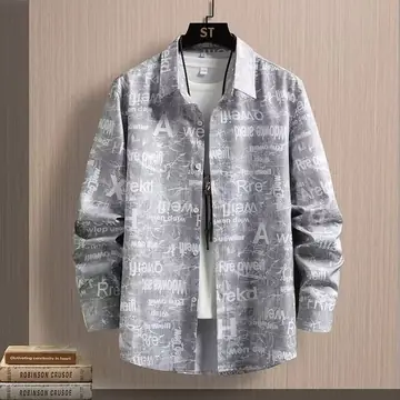 Spring And Autumn Men's Long Sleeve Shirt, Basic Senior Feeling Letter Printed Shirt, Street Trend Thin Casual Tops