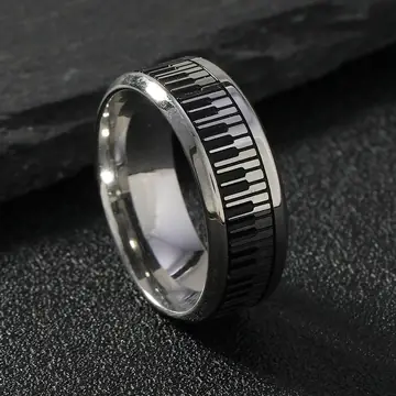 Stainless Steel Fashion Simple Black And White Piano Keys Ring