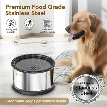 Stainless Steel Large Capacity Pet Non-slip Splash-proof Water Bowl