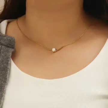 Stainless Steel Necklace Pearl Gold Pendant