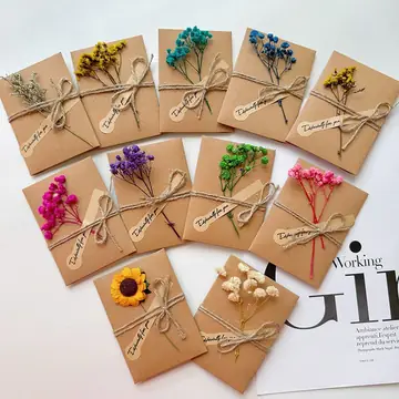 Starry Sky Dried Flower Handwritten Thank You Greeting Card